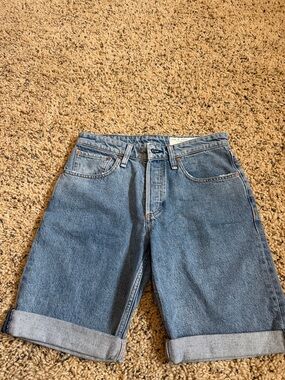 rag & bone Medium Blue High-Waist Denim Shorts